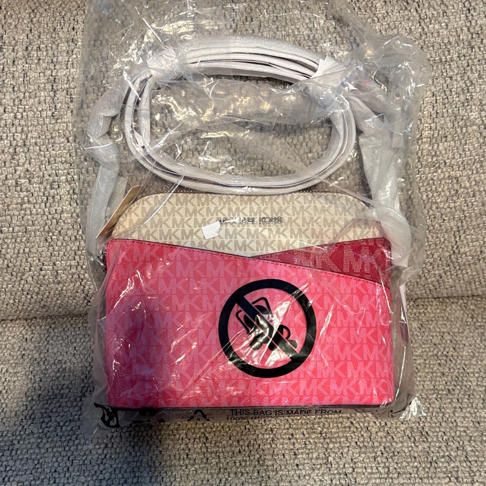 Michael Kors Vibrant Pink and Cream Crossbody Bag
